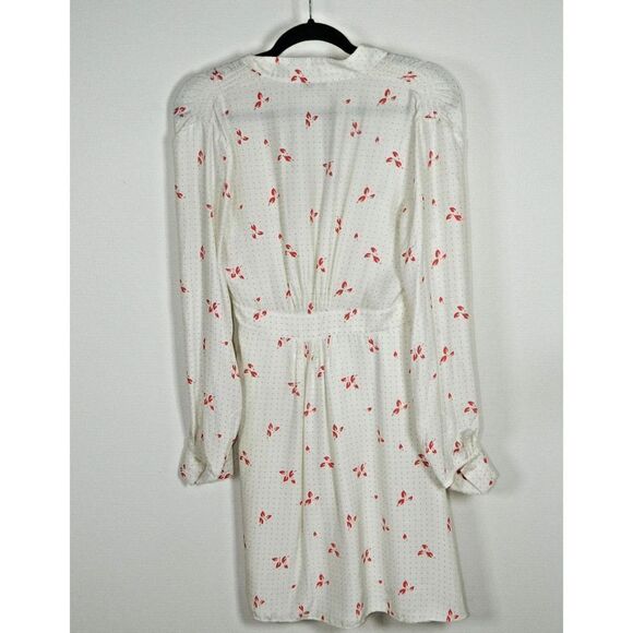 EQUIPMENT Femme Dress Size 4 Silk  Wrap White Red Polka Dots Floral Mini - Picture 7 of 12